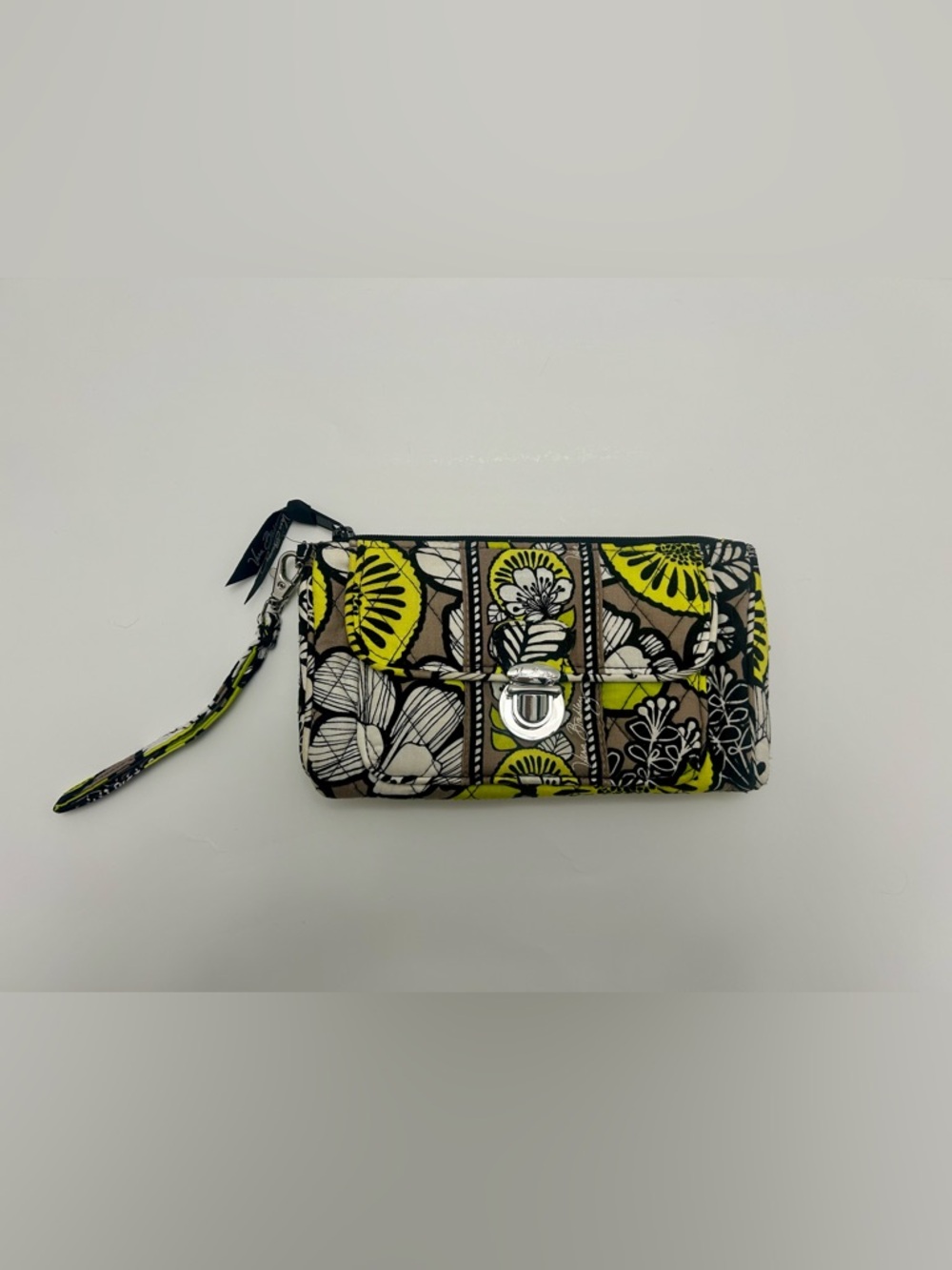 Vera Bradley Pushlock Wristlet - Yellow/Black Floral - Retired Print